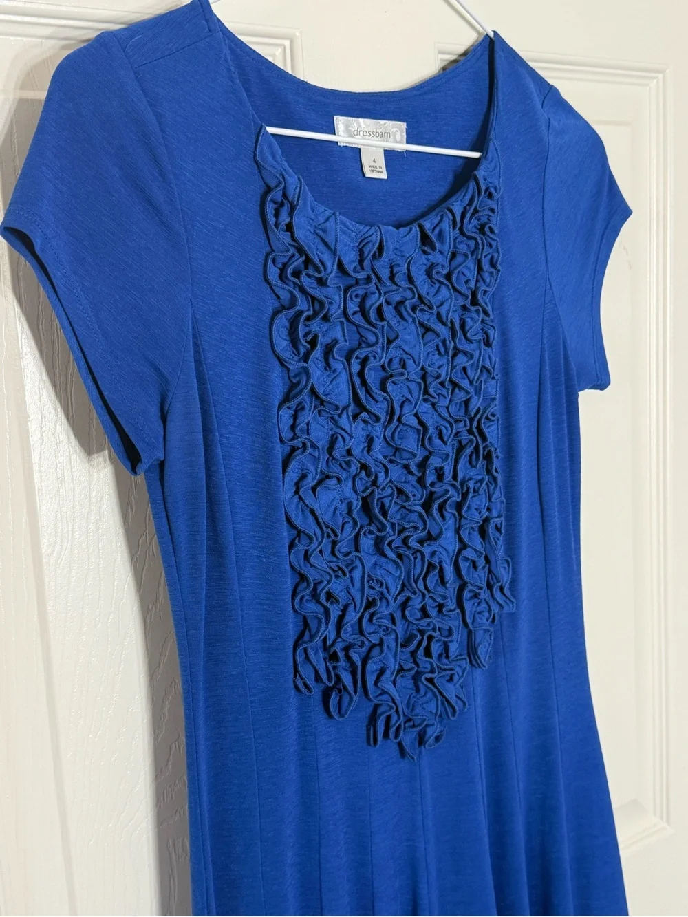 Royal Blue Dressbarn Knit Dress Women’s Size 4 Ruffle Front Dress